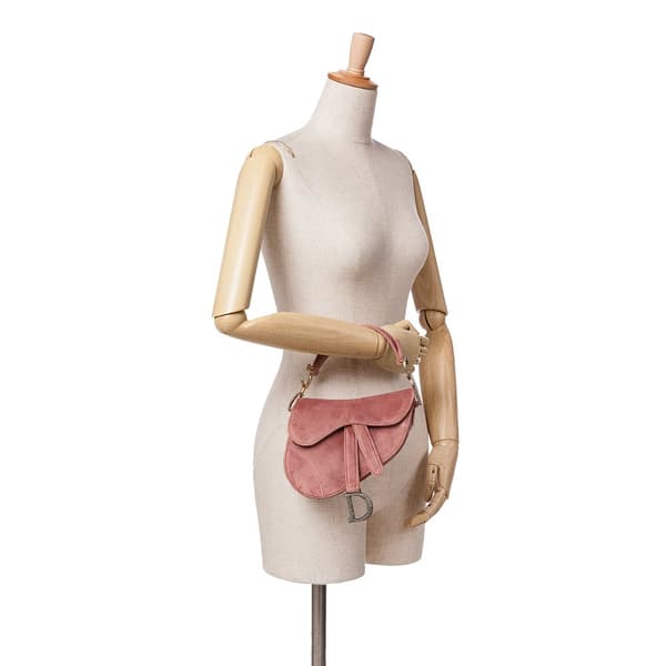 Pre-owned Dior Mini Velvet Crystal Saddle Pink