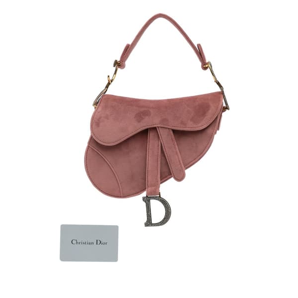 Pre-owned Dior Mini Velvet Crystal Saddle Pink