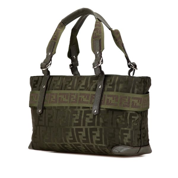 Pre-owned Fendi Medium Zucca Nylon Zip Code Handbag Green