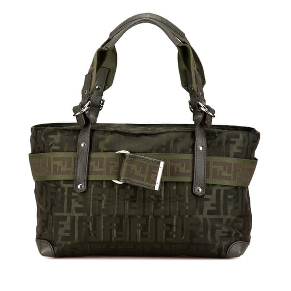 Pre-owned Fendi Medium Zucca Nylon Zip Code Handbag Green