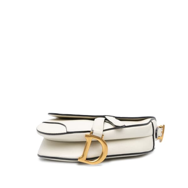 Pre-owned Dior Mini Grained Calfskin Saddle Bag White