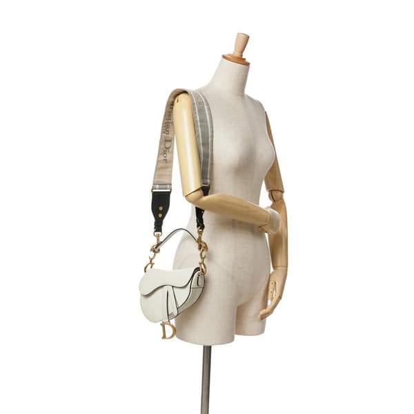 Pre-owned Dior Mini Grained Calfskin Saddle Bag White