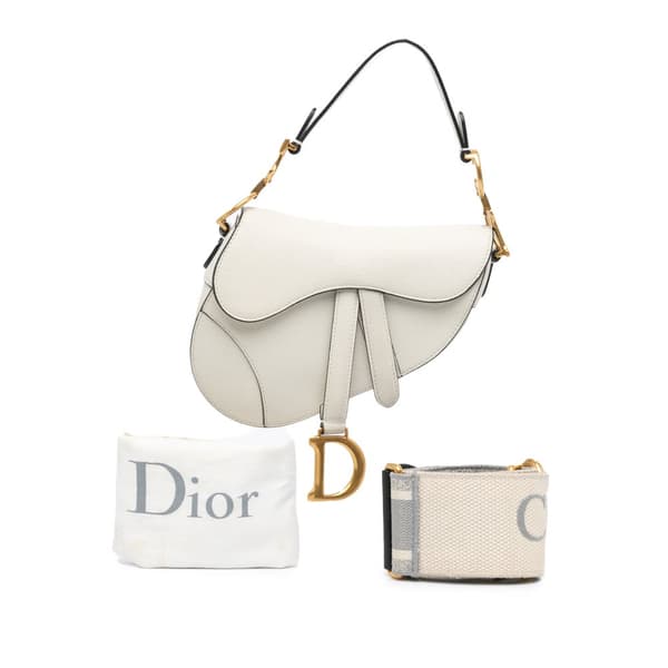 Pre-owned Dior Mini Grained Calfskin Saddle Bag White
