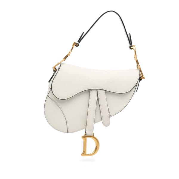 Pre-owned Dior Mini Grained Calfskin Saddle Bag White