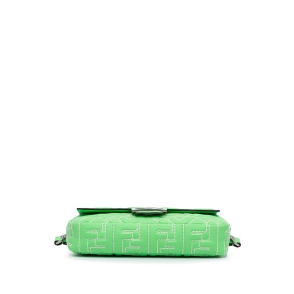 Pre-owned Fendi Zucca Embossed Stitched Leather Baguette Satchel Green