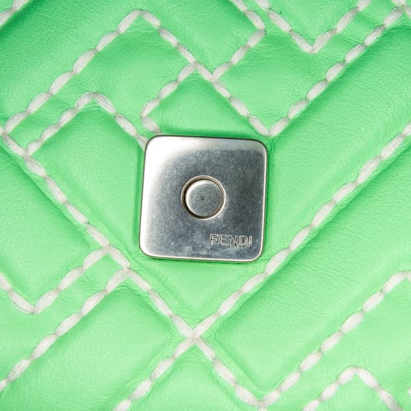 Pre-owned Fendi Zucca Embossed Stitched Leather Baguette Satchel Green