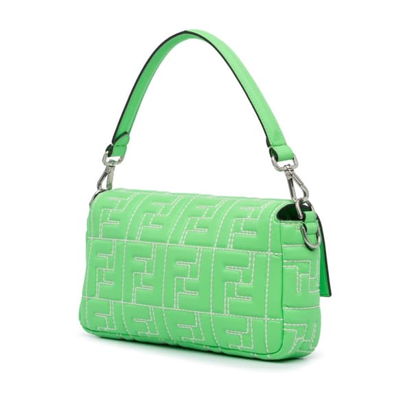 Pre-owned Fendi Zucca Embossed Stitched Leather Baguette Satchel Green