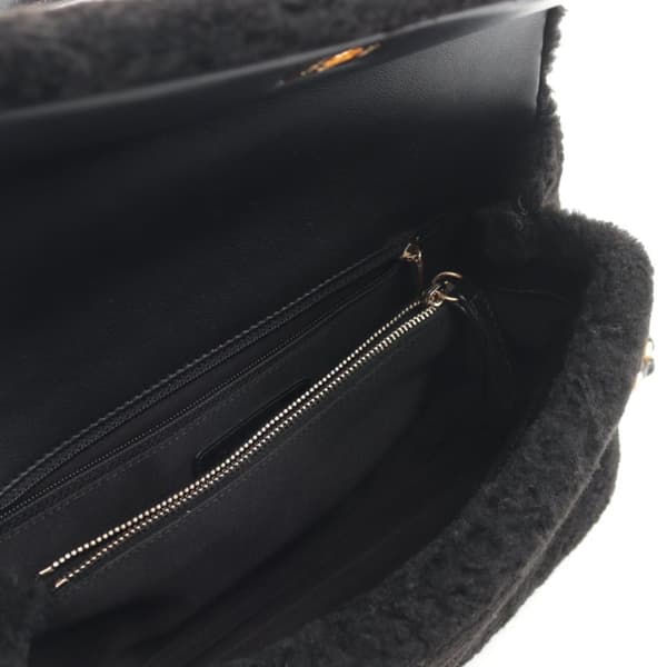 Pre-owned Chanel Medium Shearling Coco Top Handle Bag Black