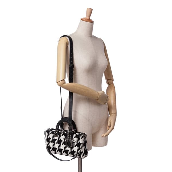 Pre-owned Dior Medium Canvas Macro Houndstooth Lady D Joy Black