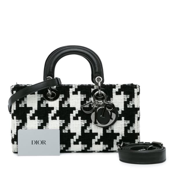 Pre-owned Dior Medium Canvas Macro Houndstooth Lady D Joy Black