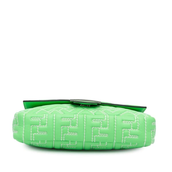 Pre-owned Fendi Zucca Embossed Stitched Leather Baguette Satchel Green