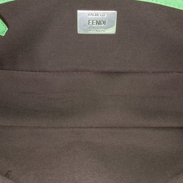 Pre-owned Fendi Zucca Embossed Stitched Leather Baguette Satchel Green