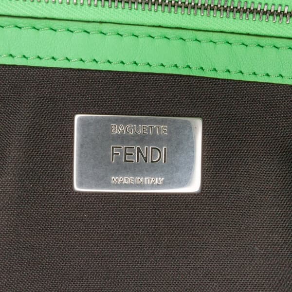 Pre-owned Fendi Zucca Embossed Stitched Leather Baguette Satchel Green