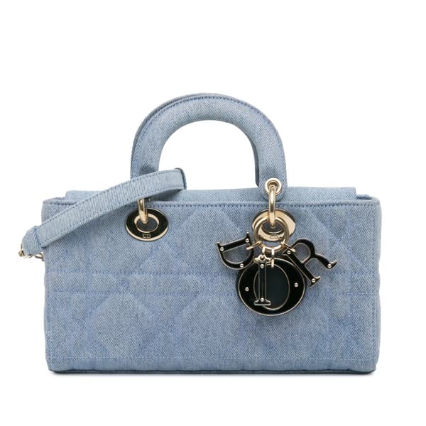 Pre-owned Dior Small Denim Macrocannage Lady D Joy Blue