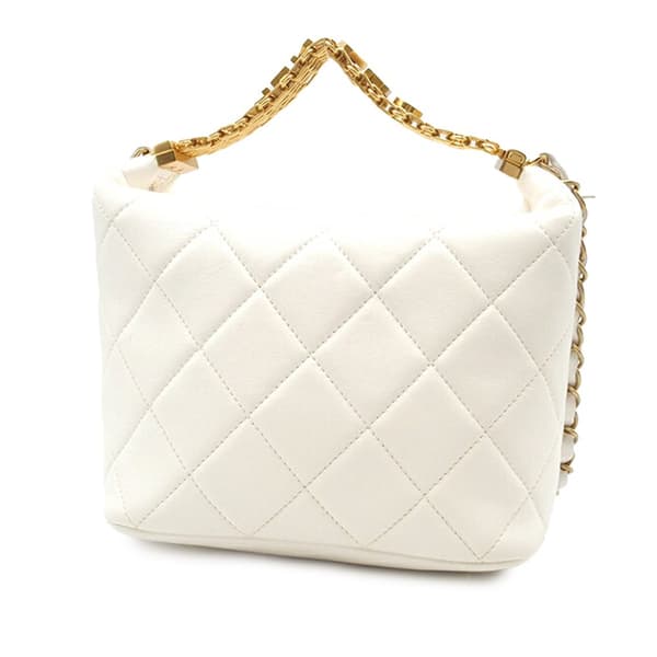 Pre-owned Chanel Quilted Lambskin CC Crystal Signature Chain Hobo White