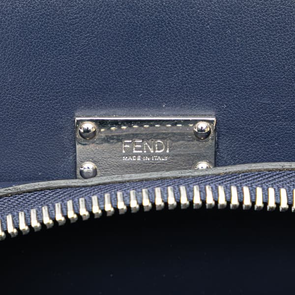 Pre-owned Fendi Large Zucca Embossed Leather Peekaboo Iconic Essential Satchel Blue