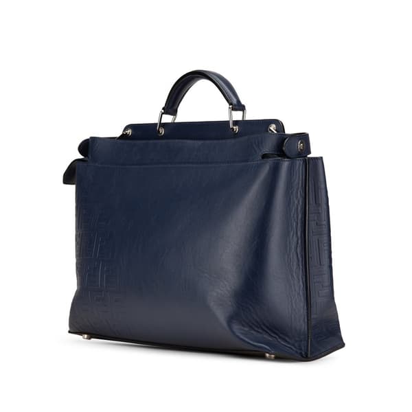 Pre-owned Fendi Large Zucca Embossed Leather Peekaboo Iconic Essential Satchel Blue