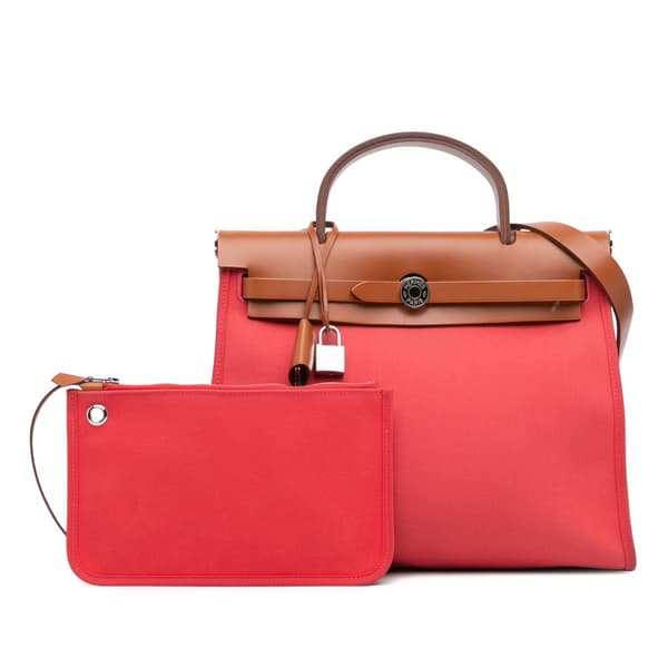 Pre-owned Hermès Toile Herbag Zip 31 Red