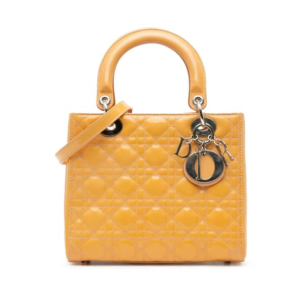 Pre-owned Dior Medium Patent Cannage Lady Dior Brown