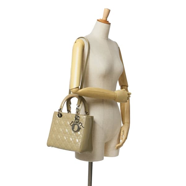 Pre-owned Dior Medium Patent Cannage Lady Dior Brown