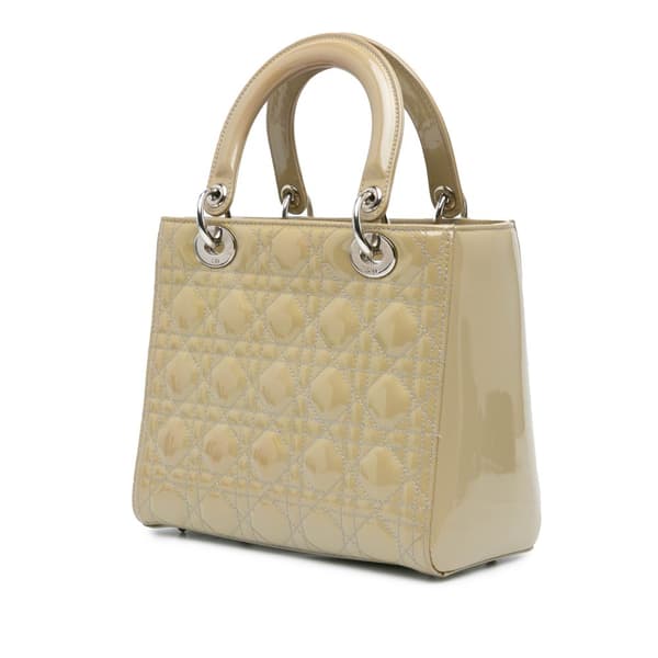 Pre-owned Dior Medium Patent Cannage Lady Dior Brown