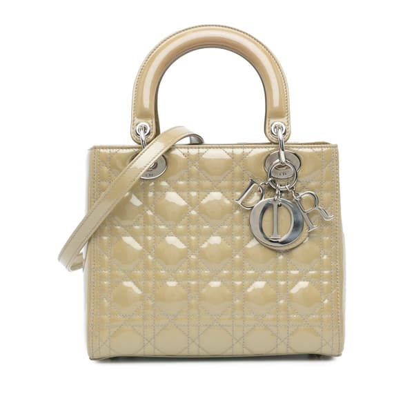 Pre-owned Dior Medium Patent Cannage Lady Dior Brown