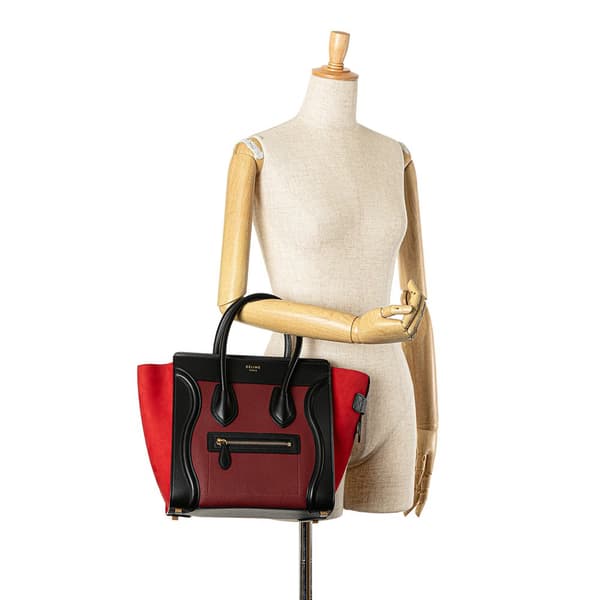 Pre-owned Celine Micro Tricolor Calfskin Luggage Tote Red