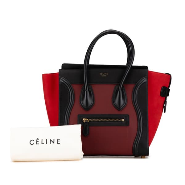 Pre-owned Celine Micro Tricolor Calfskin Luggage Tote Red