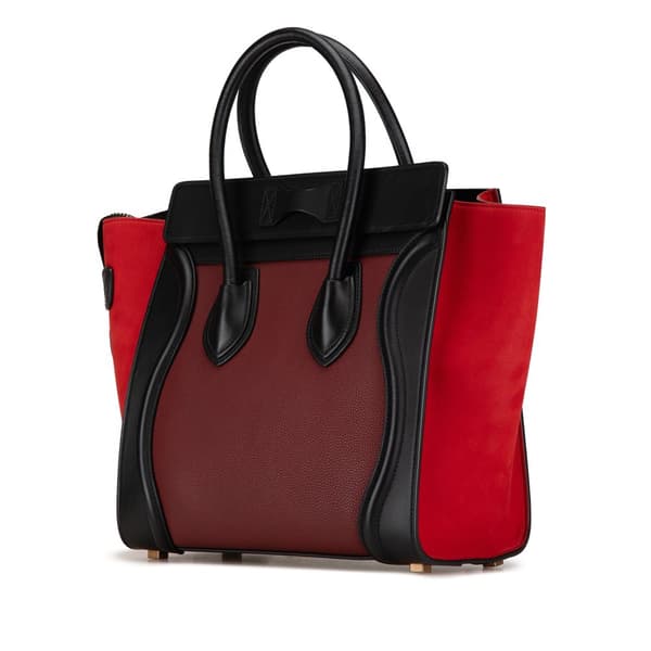Pre-owned Celine Micro Tricolor Calfskin Luggage Tote Red