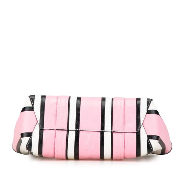 Pre-owned Balenciaga Small Lambskin Barbes East West Striped Shopper Tote Pink