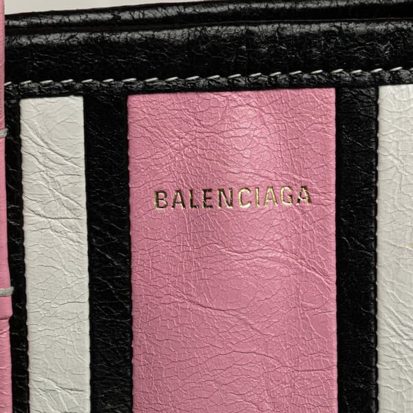 Pre-owned Balenciaga Small Lambskin Barbes East West Striped Shopper Tote Pink