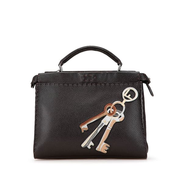 Pre-owned Fendi Mini Calfskin Romano Selleria Peekaboo Iconic Fit Satchel Brown