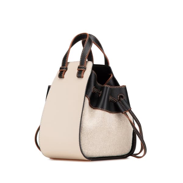 Pre-owned LOEWE Mini Leather and Canvas Hammock Bag White