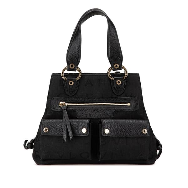 Pre-owned Bvlgari Logomania Canvas Handbag Black