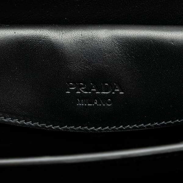 Pre-owned Prada Vitello Stitched Sound Lock Satchel Black
