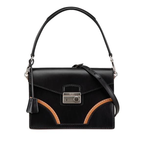 Pre-owned Prada Vitello Stitched Sound Lock Satchel Black