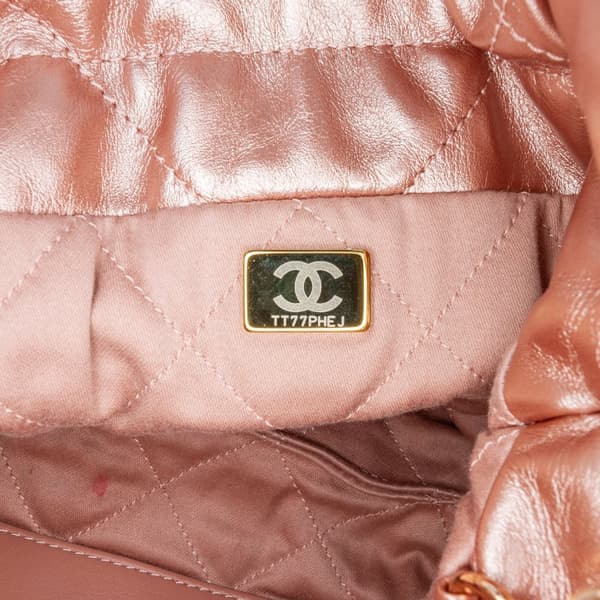 Pre-owned Chanel Mini Metallic Quilted Calfskin 22 Satchel Pink