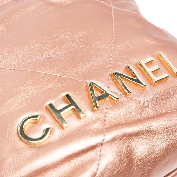 Pre-owned Chanel Mini Metallic Quilted Calfskin 22 Satchel Pink
