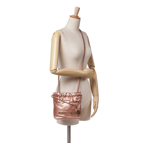 Pre-owned Chanel Mini Metallic Quilted Calfskin 22 Satchel Pink