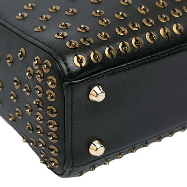 Pre-owned Dior Mini Calfskin Embellished Lady Dior Black