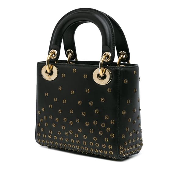 Pre-owned Dior Mini Calfskin Embellished Lady Dior Black