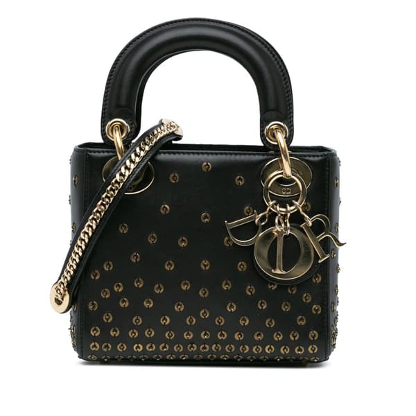 Pre-owned Dior Mini Calfskin Embellished Lady Dior Black