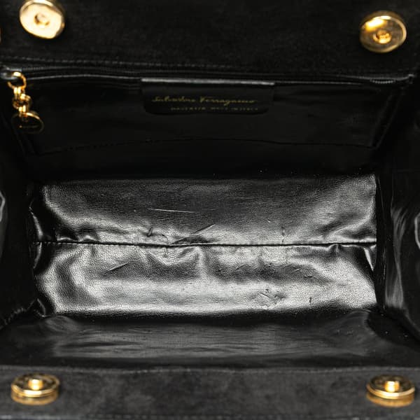 Pre-owned Ferragamo Suede Vara Bow Satchel Black
