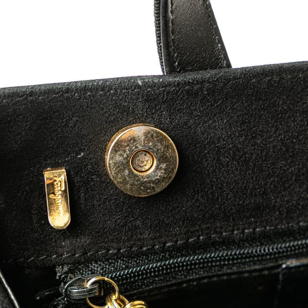 Pre-owned Ferragamo Suede Vara Bow Satchel Black