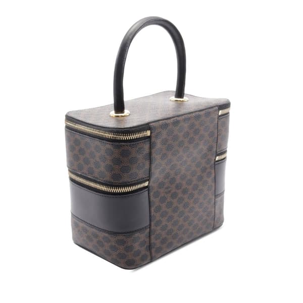 Pre-owned Celine Macadam Coated Canvas Double Zip Vanity Bag Brown