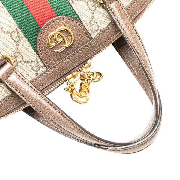 Pre-owned Gucci Medium GG Supreme Ophidia Web Satchel Brown