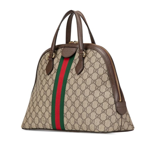 Pre-owned Gucci Medium GG Supreme Ophidia Web Satchel Brown