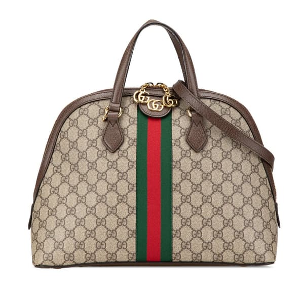 Pre-owned Gucci Medium GG Supreme Ophidia Web Satchel Brown