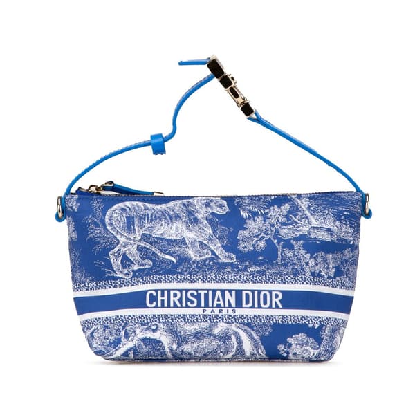 Pre-owned Dior Small Technical Fabric Toile de Jouy Reverse DiorTravel Nomad Pouch Blue