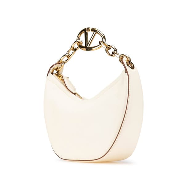 Pre-owned Valentino Mini Nappa VLogo Moon Satchel White